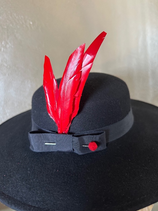 WESTERN STYLE VINTAGE HAT + RED FEATHERS & CHIN STRAP main image 6